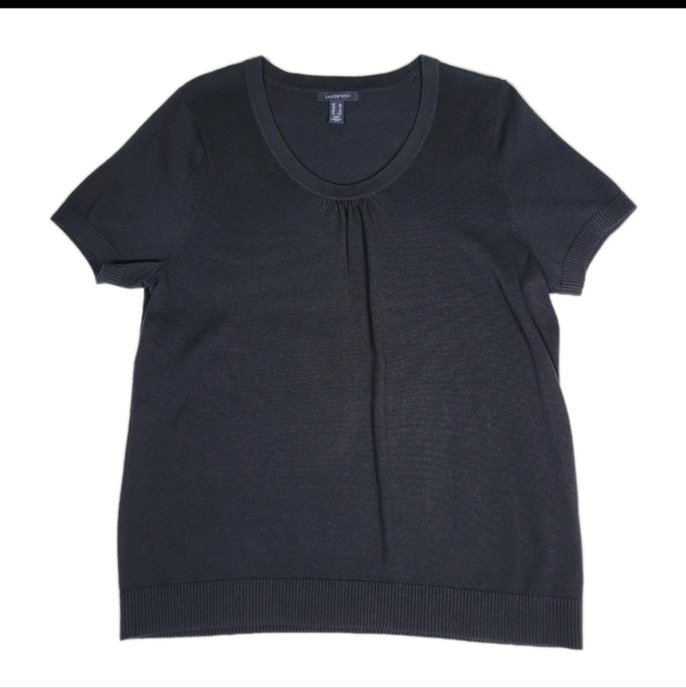Lands End Womens Black Short Sleeve Knit Top Size XL Business Casual Work